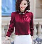 Satin Shirt Supplier - Spring Long Sleeve Office Lady Elegant Bead