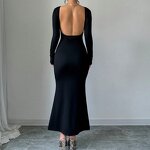 Bodycon Dress Factory - Long Dress Hip Wrapped Round Collar Pullover Backless