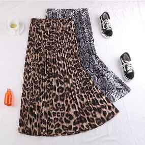 Pleated Skirt Factory - Lady Summer Casual Maxi 2024 New Leopard Print