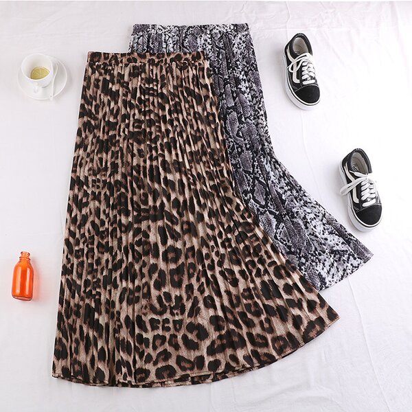 Pleated Skirt Factory - Lady Summer Casual Maxi 2024 New Leopard Print