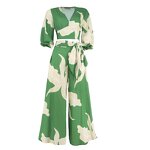 Two Piece Set Supplier - Print Loose V Neck Wrap Crop Tops & Wide Leg