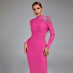 Cocktail Dress Factory - Beaded Long Sleeve Backless Diamond Tassel Midi