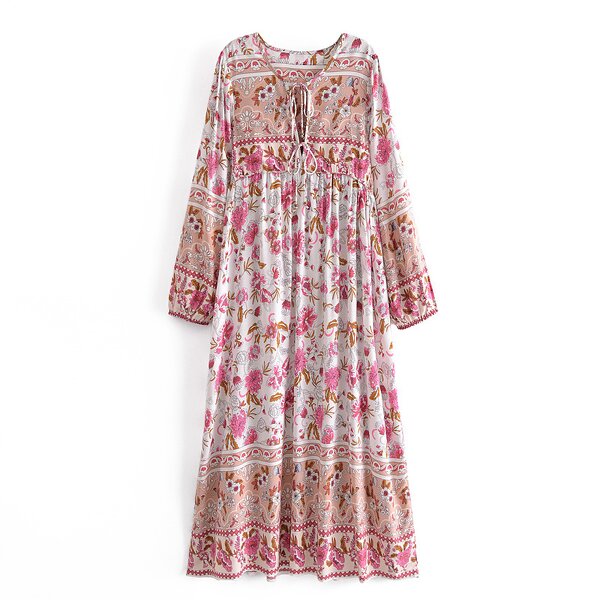 Floral Dress Factory - Printing Tassel Long Sleeve Women Frock Casual