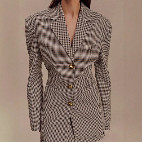 Women's Suit Supplier - 2025 Spring Slim Fit Elegant Plaid Long Sleeve
