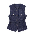 Women's Vest Supplier - 2024 Autumn New Retro Sleeveless Slim Fit Belt