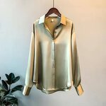 Satin Blouse Supplier - Button up V Neck Office Vintage Collar