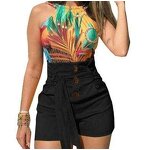 Women's Shorts Factory - High Waist Button up Wide Leg Tank Top Set