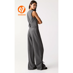 Women's Vest Factory - Grey Veste Denim Linen Blend Asymmetrical Button-up