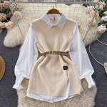 Shirt Set Factory - New Autumn Winter Women's Loose Long-sleeved Top Vest