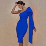 Bandage Dress Factory - Solid Bowknot Evening One Shoulder Club Party