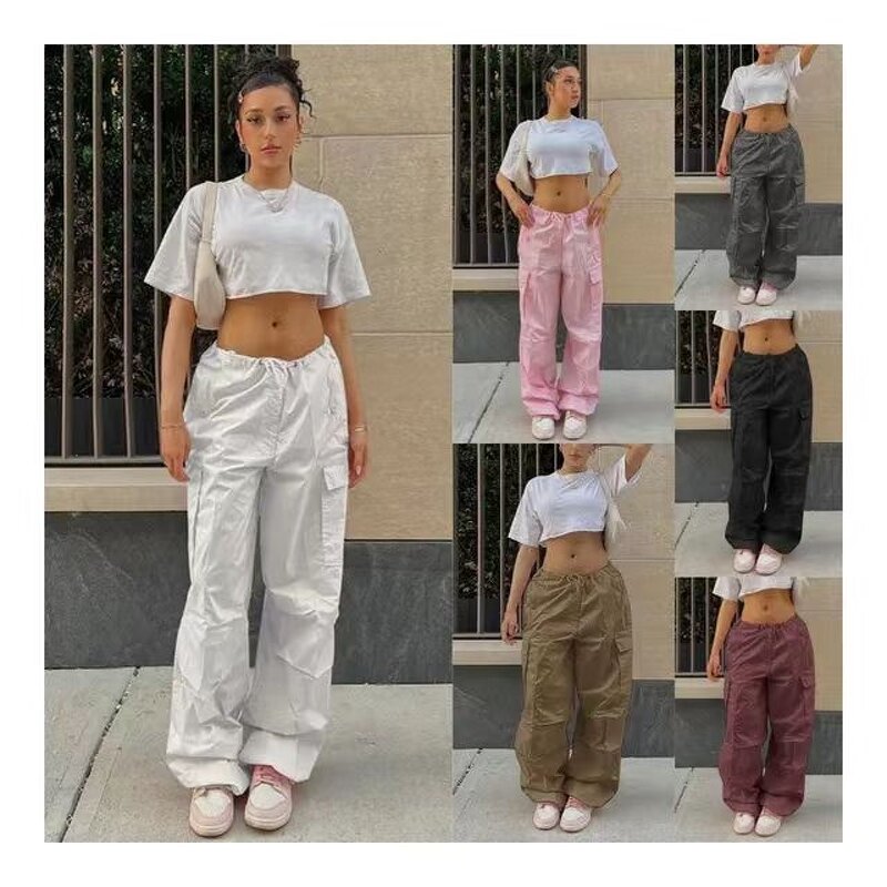 Cargo Pants Supplier - Fashionable Solid Color Loose Straight High Waist