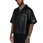 Leather Shirt Supplier - Letterman Double Pocket Short Sleeve Men