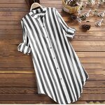 Blouse Supplier - Long Style Striped Spring Autumn Loose Lapel