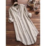 Blouse Supplier - Long Style Striped Spring Autumn Loose Lapel