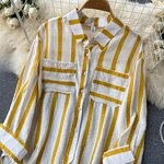 Women's Top Factory - Casual Mid-Length Loose Turtleneck Striped