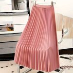 Pleated Skirt Factory - Summer Elegant High Waist Plain Casual Midi