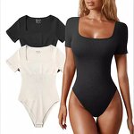 Women's Jumpsuit Factory - Summer Skintight Square Collar Short Sleeves