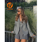 Women's Vest Factory - Grey Veste Denim Linen Blend Asymmetrical Button-up