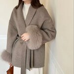 Fur Coat Supplier - Wool Blended Short Coat with Fox Cuff