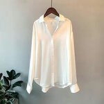 Satin Blouse Supplier - Button up V Neck Office Vintage Collar
