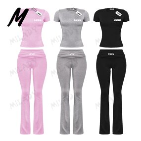 Loungewear Set Supplier - OEM Two Piece Set Wide Long Leggings Flared