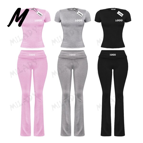 Loungewear Set Supplier - OEM Two Piece Set Wide Long Leggings Flared
