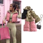 Puffer Vest Supplier - Woman Winter Sleeveless Windbreaker Contrast Cropped