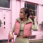 Puffer Vest Supplier - Woman Winter Sleeveless Windbreaker Contrast Cropped