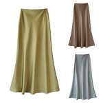 Women's Skirt Set Factory - Satin Long Smooth High Waist Two Piece Pencil