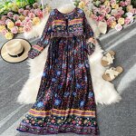 Beach Dress Supplier - V Neck Women's Floral Long Sleeve Casual Summer