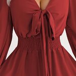 Sexy Dress Factory - Short V Neck Long Sleeve a Shape Ruffle Sleeve