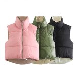 Puffer Vest Supplier - Woman Winter Sleeveless Windbreaker Contrast Cropped