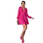 V Neck Dress Supplier - Puff Sleeve Crepe a Shape Party Pleated Elegant