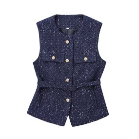 Vest Coat Supplier - Autumn New Fashion With Belt Vintage Sleeveless