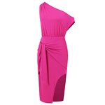 Single Shoulder Dress Supplier - Wrap Sleeve Knee Clothing Lady Elegant