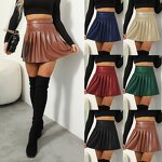 Pu Leather Skirt Supplier - New Arrivals Trendy Solid Color Pleated Street
