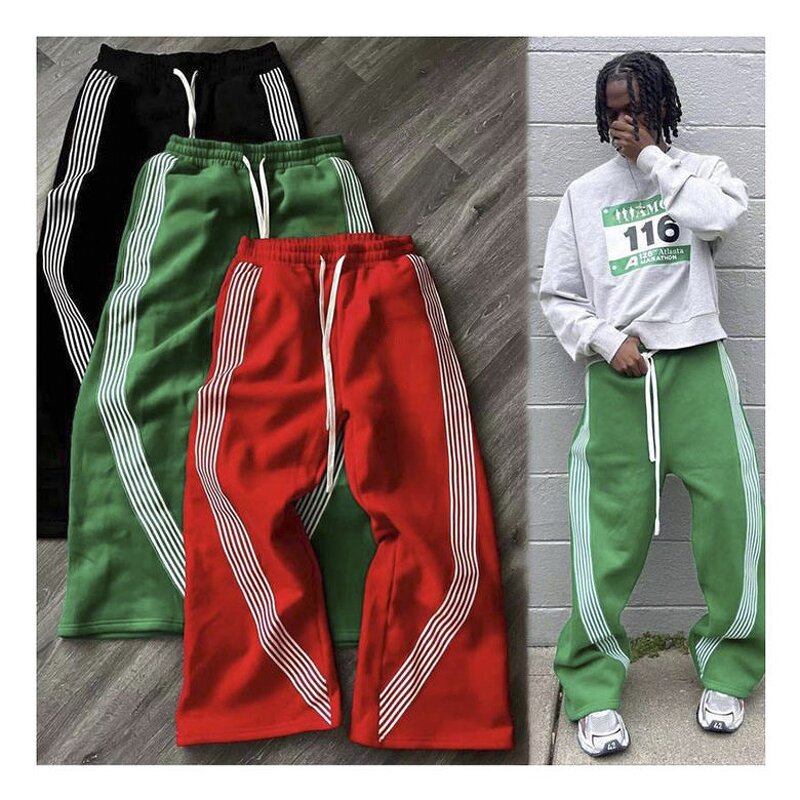 Sweatpants Supplier - Custom Striped Oversized Baggy Wide Leg Cotton