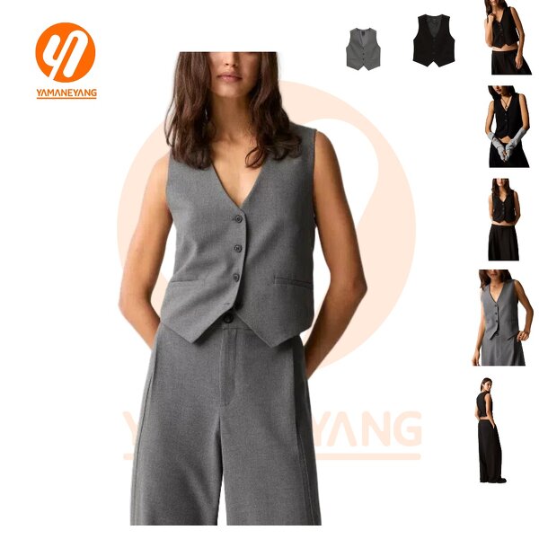 Women's Vest Factory - Grey Veste Denim Linen Blend Asymmetrical Button-up