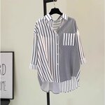 Women's Shirt Factory - Autumn New Color Blocked Vertical Stripe