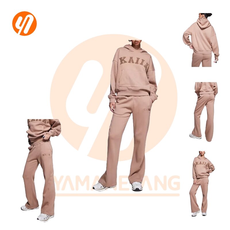 Hoodie Set Factory - Custom Y2K Puff Print Two-Piece Sweat Pocket Crop
