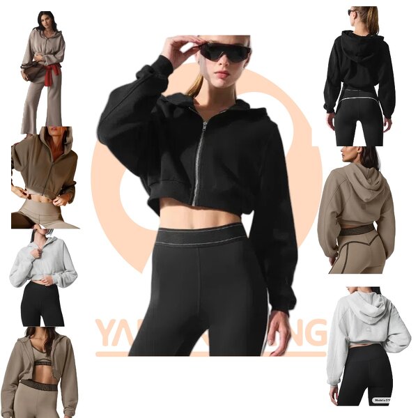 Crop Top Factory - Casual Street Wear Grey Cotton Terry Zip up Hoodie