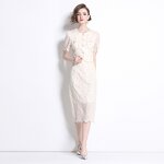 Print Dress Factory - Fashion Round Neck Long White Cotton Autumn Long