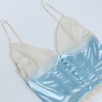 Crop Top Factory - Kiteng USA Holiday V Neck Button Down Mesh Lace