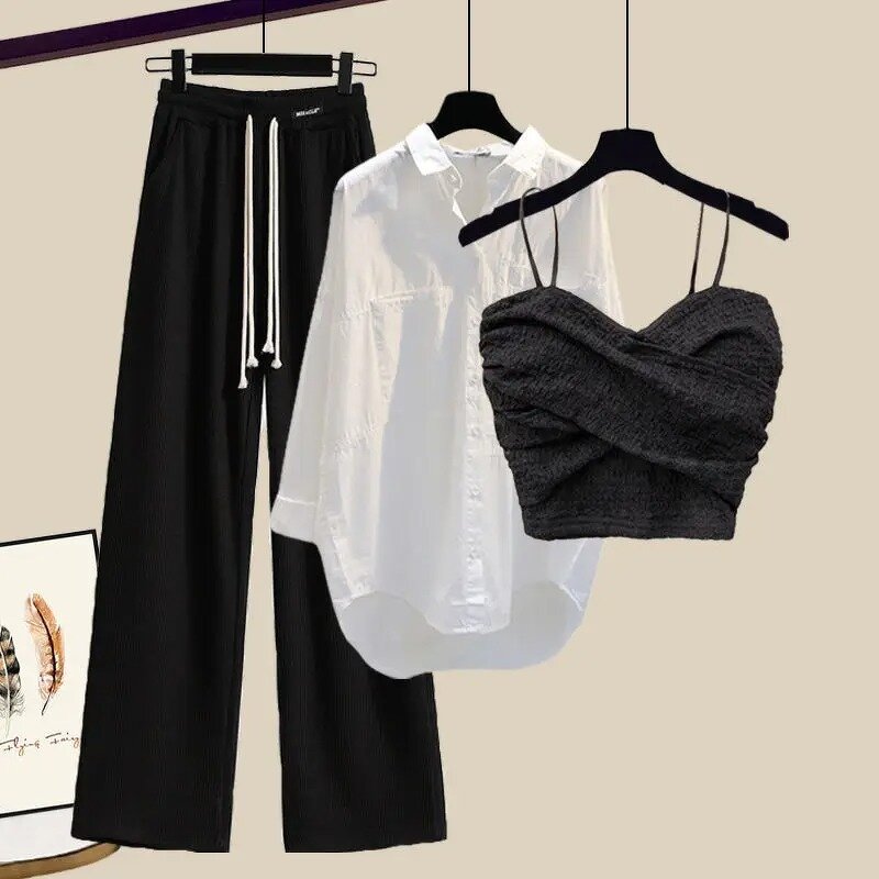 Women's Set Supplier - Summer Wide Free Casual Trousers Shirt Bra Vest