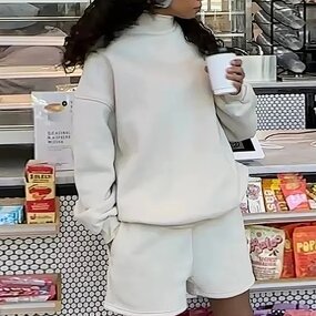 Hoodie Set Factory - Custom Crop Top Half Turtleneck Women Set Wholesale