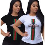 Graphic Tee Factory - Ladies Polyester Rhinestone Crew Neck Short Sleeved