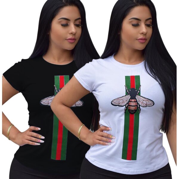 Graphic Tee Factory - Ladies Polyester Rhinestone Crew Neck Short Sleeved