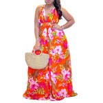 Maxi Dress Supplier - Summer Print Flower Strip Long Polyester Mama
