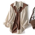 Two-piece Shirt Supplier - Shawl Stripe Lapel Long Sleeve Loose Autumn