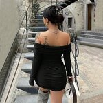 Mini Dress Factory - Long Sleeve Pure Color Hip Club Ball Gowns Wrapping